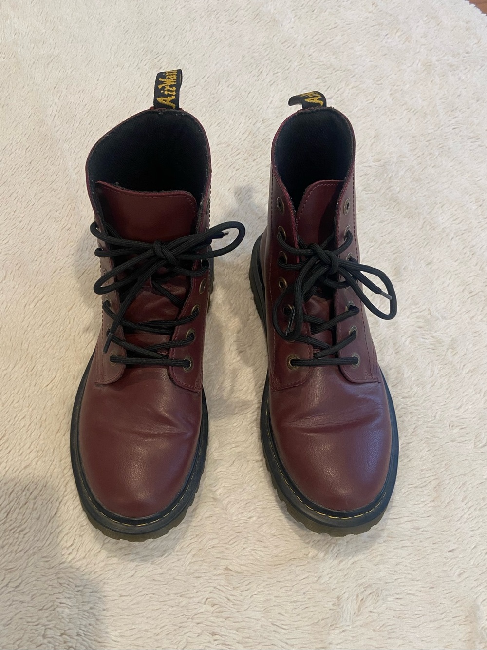 Dr. Martens Luana Cherry Red Smooth Leather Lace Up Combat Boots Women's US 10